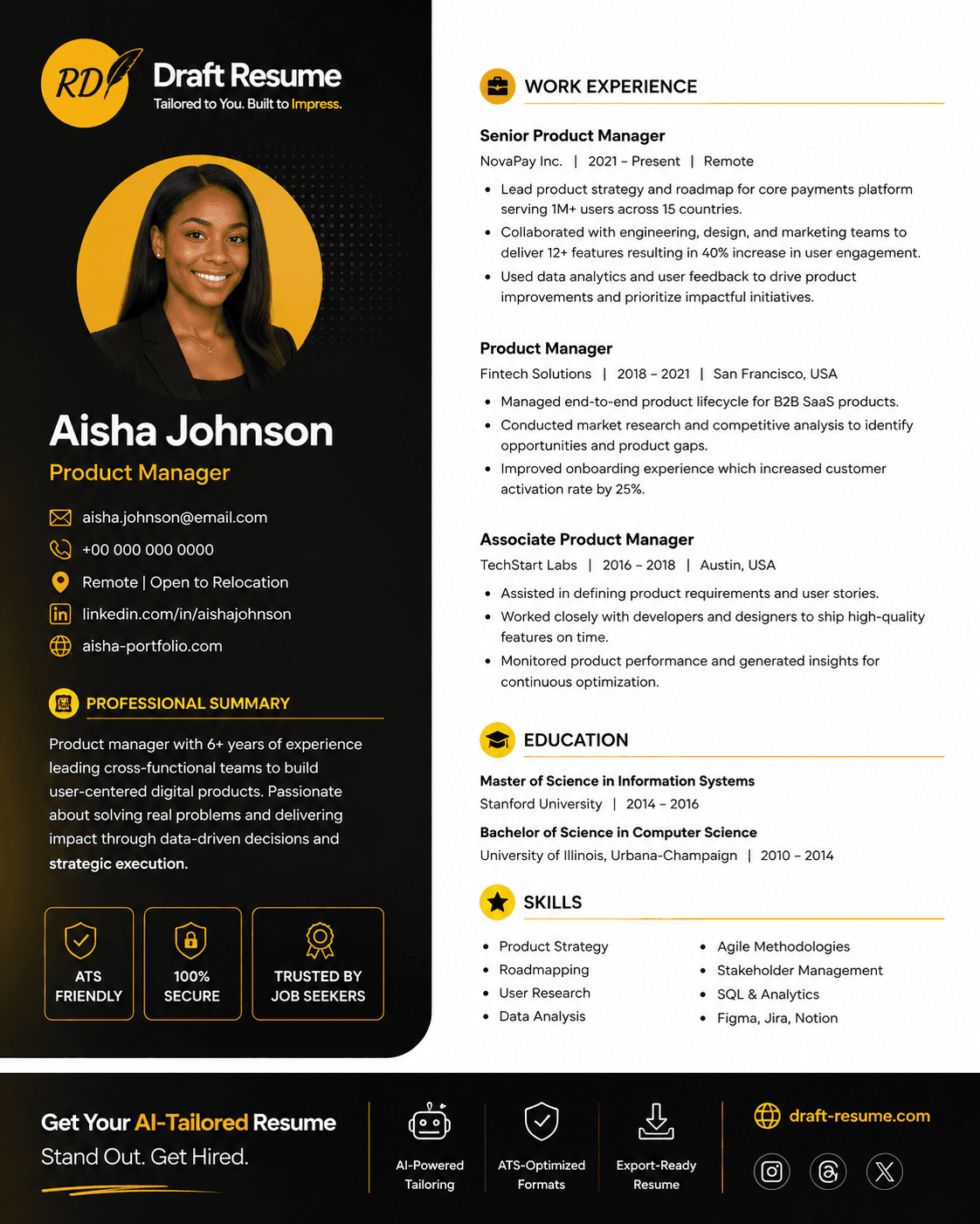 ResumeDraft tailor workspace with live resume preview